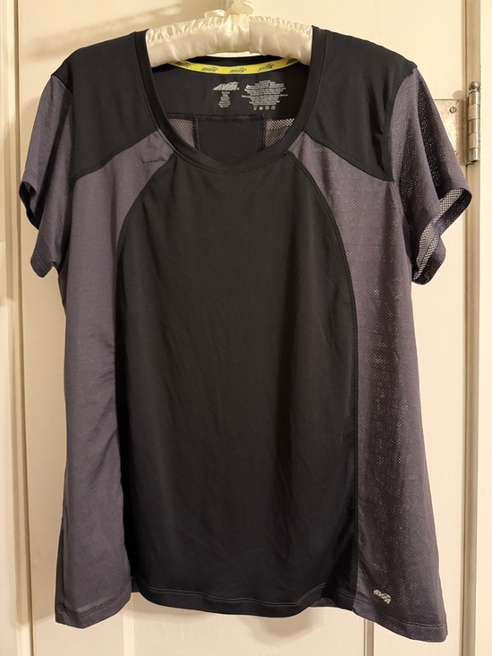 Avia Tops - Avia Athletic Running Shirt, Black Solid & Gray Breathable Mesh, Short Sleeves
